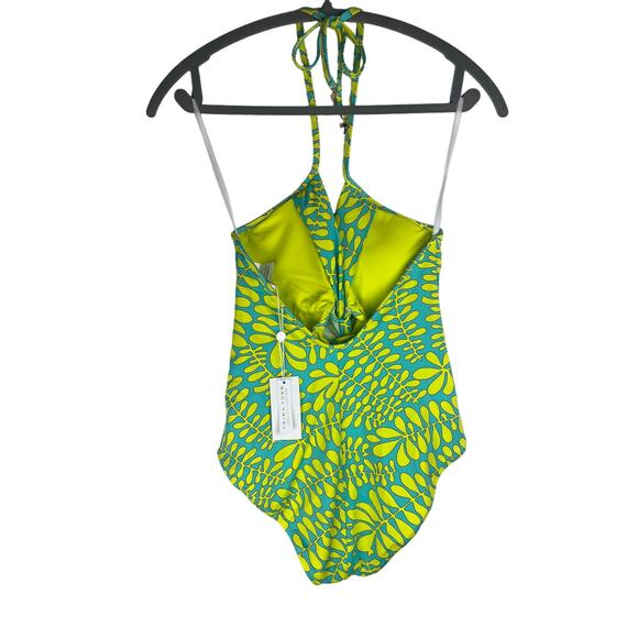 Trina Turk TRELLIS One Piece Aqua Yellow Swimsuit Twist Halter NWT $184 Sz 8 - Picture 4 of 8